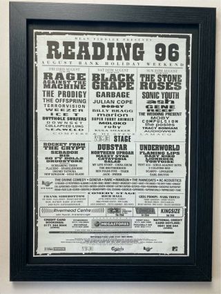 Reading Festival - Stone Roses - Vintage 1996 Framed A3 Advert Poster [l14]