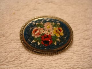 Vintage Italian Italy Micro Mosaic Floral Brooch Pin