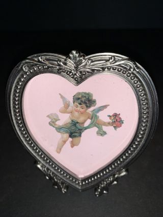 Heart - Shaped Picture Frame Vintage Pewter 4 " X 3.  5 "