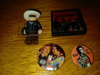 3 Vintage Punk Pin Badge Buttons The Sex Pistols Sid Vicious Johnny