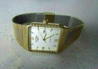 Vintage Gents Gold Plated Swiss Rotary Quartz Wristwatch On Integral Bracelet
