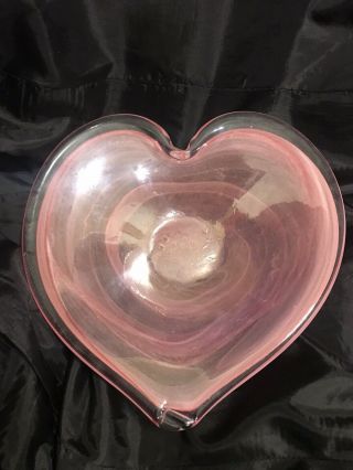 Vintage Pink & Clear Glass Heart Shaped Bowl Candy Dish