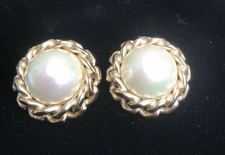 Vintage Grosse For Christian Dior Gold Tone & Pearl Clip On Earrings Vgc