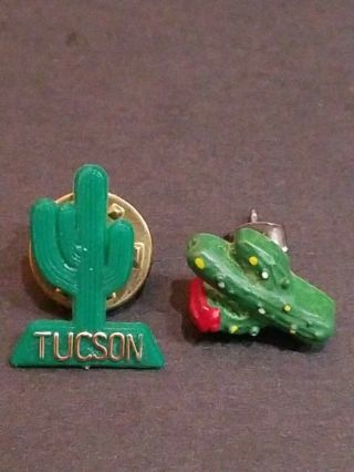 2 - Cactus Arizona Pins Tucson Souvenir Pin And Cactus Pin Vintage Cond