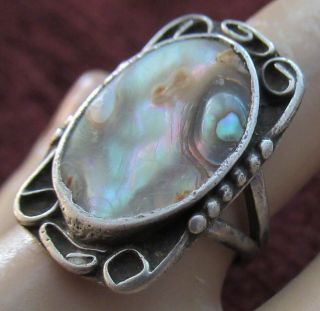 Vintage Sterling Handmade Ring With Abalone - Size 7.  5,  1 Inch Or 25.  5mm Long