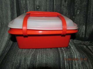Vintage Tupperware Red Pak N Carry Lunch Box W/ Accessories