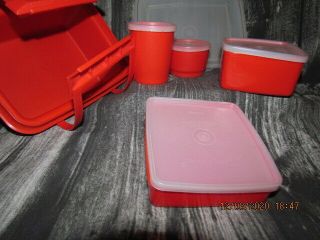 Vintage Tupperware Red Pak N Carry Lunch Box w/ Accessories 3