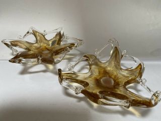 Vintage Murano Pair Gold Leaf Glass Bowls Barovier & Toso
