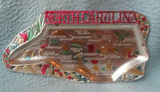Vintage North Carolina Souvenir Metal Tin Ashtray Candy Dish Made In Japan