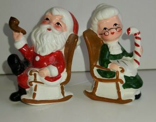 Vintage Mr & Mrs Santa Claus Salt & Pepper Shakers Japan In Rocking Chairs Euc