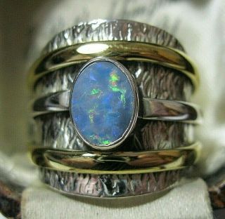 Vintage Style Modernist Sterling Silver Gold Doublet Fire Opal Ring Size O 7