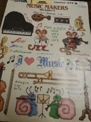 Vtg Leisure Arts Music Makers Cross Stitch Pattern Leaflet 477 Mini Series 8