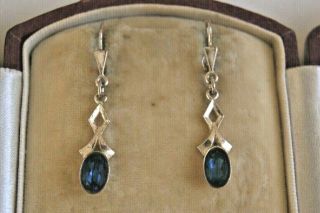 Fine Vintage Silver 1.  50 Ct London Blue Topaz Gemstone Drop Earrings 3.  0 Cms