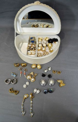 Bundle Of Vintage Costume Jewelry Earrings Lace Shabby Chic Box Inc Swarovski