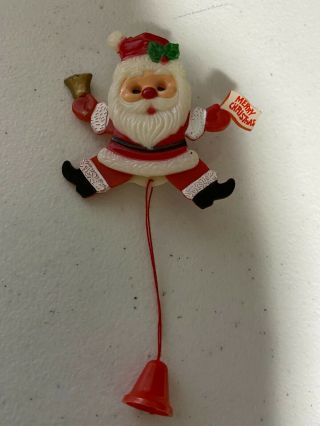 Vintage Celluloid Plastic Brooch Pin Santa Claus Pull String
