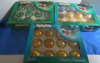 3 Boxes Of Vintage Paragon Christmas Glass Balls Mixed Colors