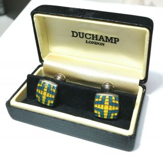 Vintage Duchamp London Sterling Hallmarked Silver Enamel Cufflinks