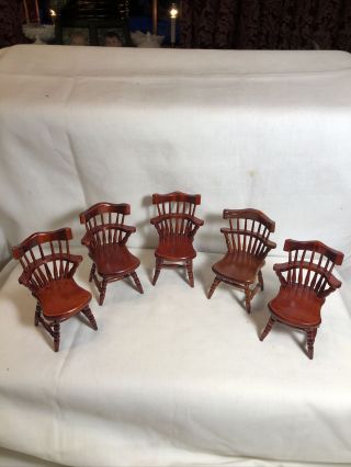 Vintage Doll House Furniture 5 Windsor Chairs 3.  25” Tall