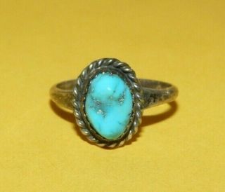 Vintage Native Navajo Sterling Silver & Turquoise Old Pawn Ornate Ring Size 6