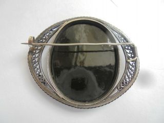 Vintage Large Hand painted Russian Brooch Silver Frame 3