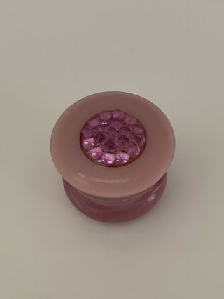 Vintage {avon} Empty Cream Sachet Jar " Somewhere " Pink Jeweled Lid
