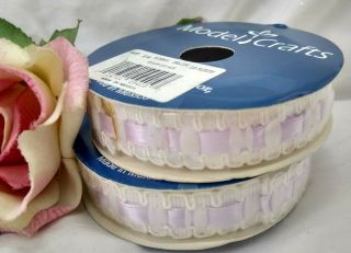 Vintage 3/4 " Braid Ribbon Trim Scallop Lace Accent White Lilac 2 Rolls 6 Ft Each