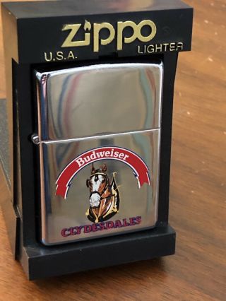 Vintage Zippo 1995 Budweiser Horses - High Polished Chrome Lighter - Nmib