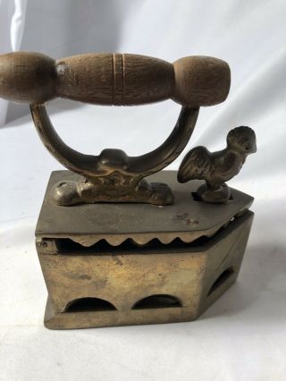 Vintage Brass Sad Coal Fired Clothes Press Iron With Rooster Latch & Grate