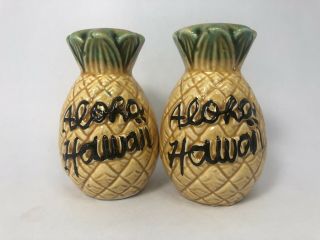 Vintage Ceramic Salt & Pepper Shakers Aloha Hawaii Pineapples Euc 11a