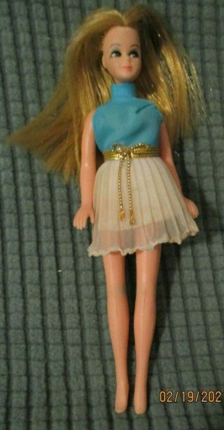 Vintage 1970s Topper Dawn Doll,  Blue Top With Shiffon Skirt