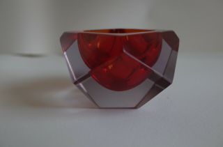 Flavio Poli For Seguso Sommerso Murano Red Glass Ashtray 1970 