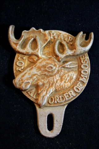 Vintage Order Of Moose License Plate Topper Trunk Bumper Badge Emblem