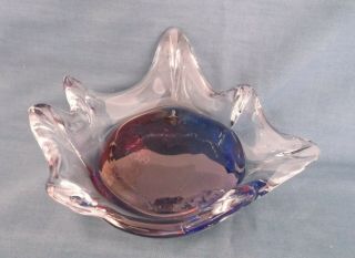 Vintage Murano Glass Splash Bowl Blue Cranberry Raised Dome Centre