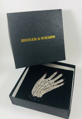 Butler And Wilson Vintage Ladies Hand Brooch Box Silver Red Nails
