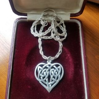 Vtg Sterling Silver Celtic Knot Heart Pendant Necklace 925 Irish Ireland