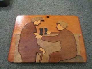 Vintage Puckane Crafts Irish Folk Art Handmade Wooden 3d Plaque Men At Pub