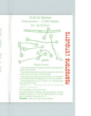 Vintage Scorecard Golf De Saintes,  France