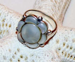 Vintage 6 Gr Sterling Silver 925 Inlay Mother Of Pearl Mop Flower Ring Size 6.  5