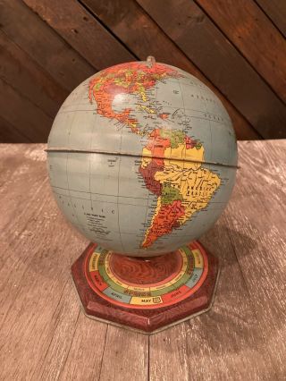 Vintage J.  Chein Tin Lithograph Globe 7 1/2” Months And Seasons
