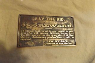 Vintage Cast Metal Plaque Mexico Souvenir Billy The Kid $500 Reward 3.  25x6 "