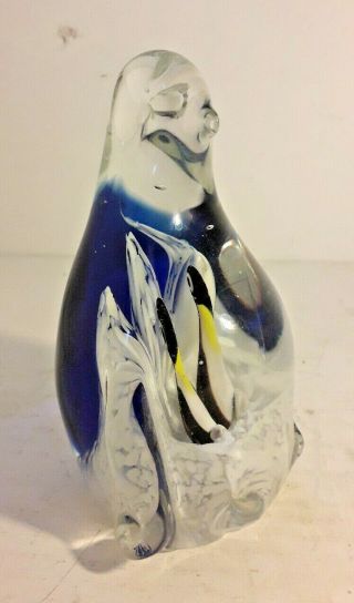 Vintage Murano Italy Art Glass Penguin Paperweight With 2 Baby Penguins Inside
