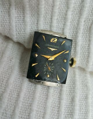 Vintage Longines 9LT mechanical watch movement,  not running; dial,  stem & hands 3