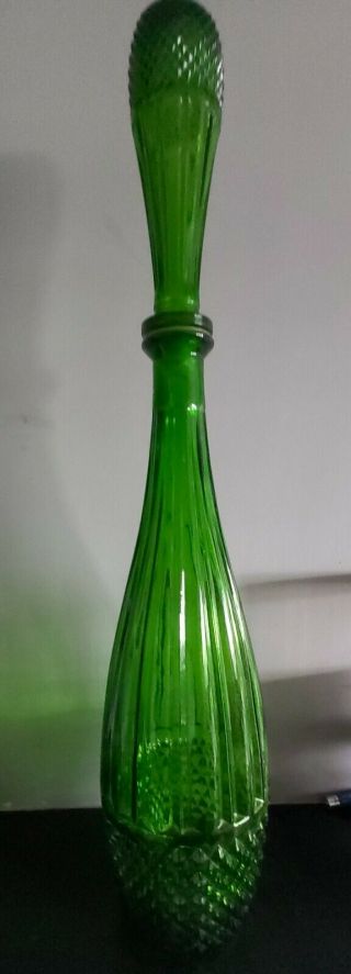 Vintage Retro Italian Empoli Green Hobnail Bubble Glass Genie Bottle 19 " Tall