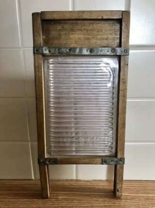 Vintage Crystal Glass Washboard,  11 " X 5 " Salesman Sample Great Patina
