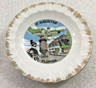 St Augustine Florida Scalloped Small Bowl Or Ash Tray Vintage Souvenir 5 "