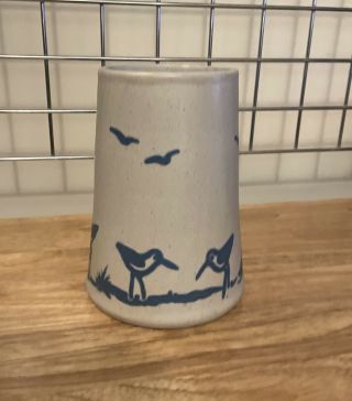 Vintage Ceramic Pottery Vase With Blue Bird Pattern