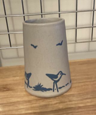 Vintage Ceramic Pottery Vase with Blue Bird Pattern 2