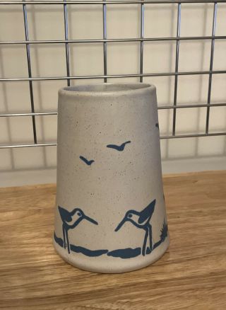 Vintage Ceramic Pottery Vase with Blue Bird Pattern 3