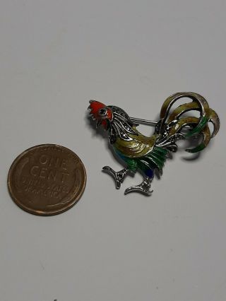 VINTAGE ALICE CAVINESS STERLING SILVER ENAMEL AND MARCASITE ROOSTER PIN 2