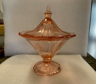 Vintage Pink Depression Glass Candy Dish Apothecary Jar With Lid
